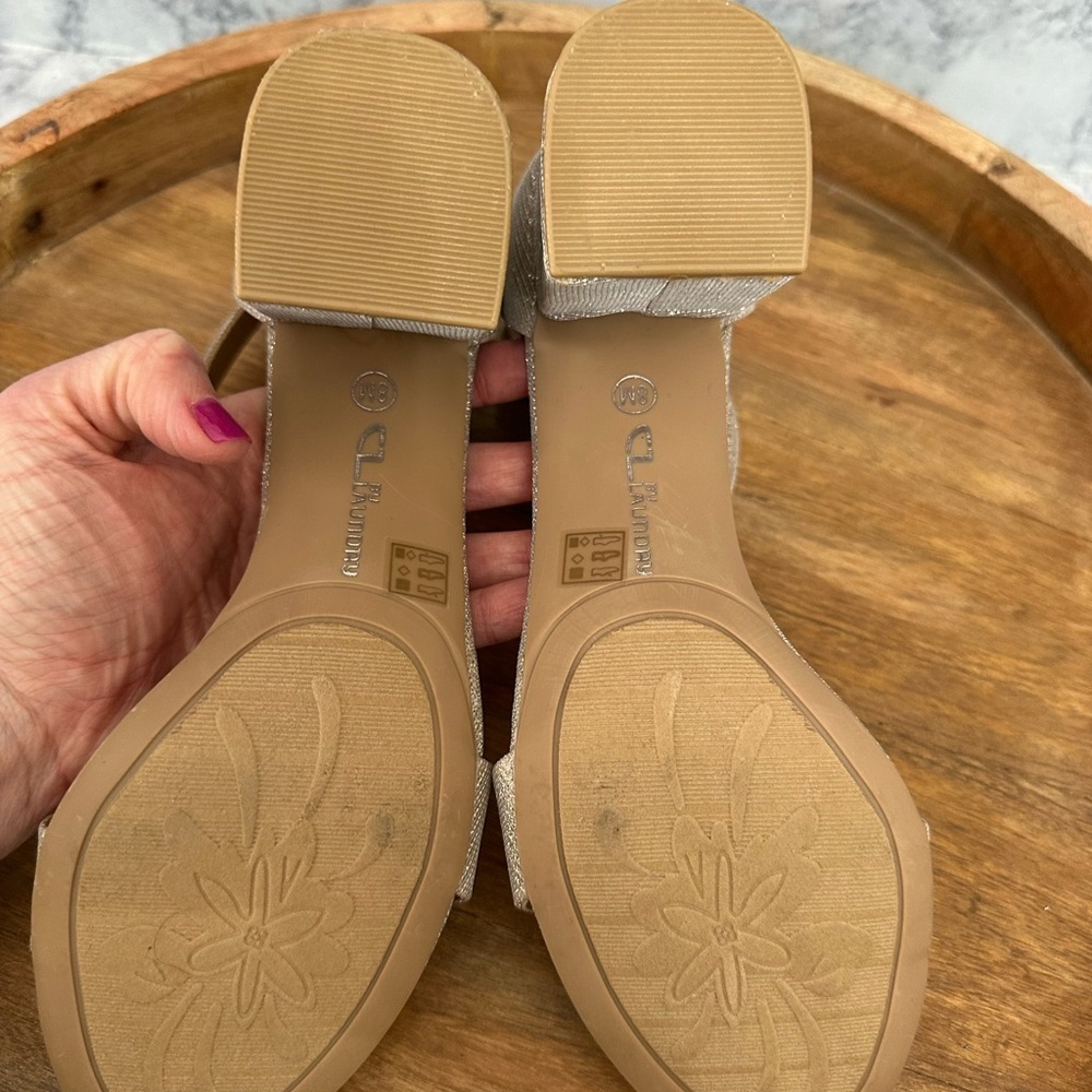 CL by Laundry Jody Sandals 8.5 Gold Glitter Block Heel Ankle Strap - Picture 3 of 6